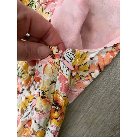 Ann Taylor Loft Floral Sleeveless Dress Peach Pink Floral Square Neck, Size 4 - Picture 4 of 7